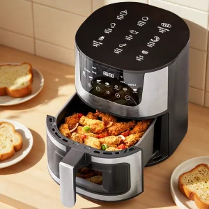 1.59gal Family Air Fryer Oven with Large Basket, Digital Timer & Keep Warm Function, Powerful 1350W, Stainless Steel Exterior & ABS Construction, for Home, Parties, Restaurants - Compatible with US Outlets 110-240V, Restaurant Equipment, Sleek Design, D