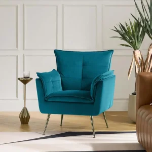 Upholstered Fabric Accent Chair Velvet Accent Chair Modern Upholstered Side Armchair with Black Legs Tufted Button Sofa Chairs Tall Back Reading for Living Room Bedroom Waiting Room