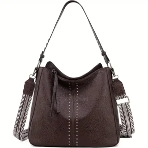 [Vintage Tote Bag] Chic Vintage Large Capacity Tote Bag for Women | Detachable Strap, Zip Closure - Available in Khaki, Tan, Grey, Red, Blue, Black