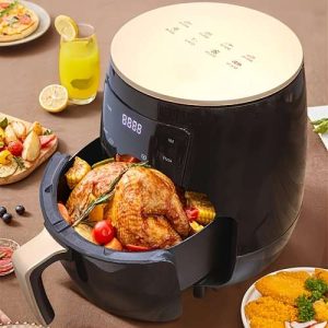 3.7QT Air Fryer with LED Touch Display, 1400W, Non-Stick Coating, Basket, CelsiusFahrenheit StepDown Capable, Digital Touchscreen, Beige - Corded Electric Countertop Oven & Fryer Combo for Family & Large Groups, Compact Design, Highquality Coating