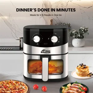 Large Capacity Air Fryer with Adjustable Timer & Temperature, Space-Saving Design for Healthy Cooking, Easy to Clean, Stainless Steel, 1.0gal, 1000W, US Plug Pink – Perfect for Homemade Meals and Snacks