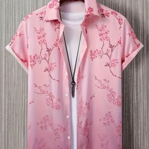 [Casual Crane Print Set] Men's Casual Versatile Three-Piece Set | Short Sleeve Crane Pattern Print Collar T-Shirt - Suitable for Summer Outing