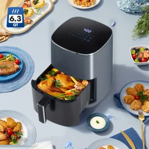 Air Fryer 2.64gal with Clear Window And Internal Light, Stainless Steel Air Fryer with Non-Stick Basket, Digital Touchscreen Air Fryers with Crisps, Roasts, Broils, Dehydrates, Bakes & Reheats Function, Meal Preparation, Touchscreen Control