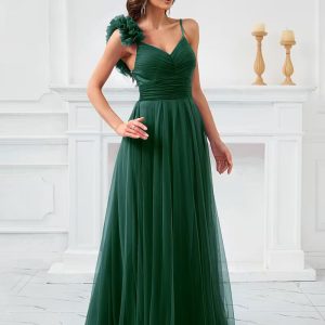 Women'S Formal Evening gown - Elegant Wedding Party Dress, Flowy Formal event attire, Formal Dresses for Women, Wedding Dresses for Bride, Special Occasion, Vneck Design, Ruched Detailing, Long Sleeve Dress, Bridal Wear, Highquality Fabric, Bride Attire