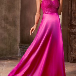 Sequin Open Back Mesh Layered Evening Gown, Elegant Women'S Party Dress for Weddings, Graduations, and Formal Dinners with Slight Stretch Fit Mermaid Skirt