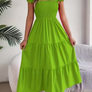 Ladies' Elegant Evening Dress - Autumn Heavy Industry Bead Embroidered Big A Pendant Long Sleeve Dress, Sparkling Decorative Evening Dress, Mesh Collar with Back Bow, Lantern Long Sleeve, Large Skirt Medium Length silhouette, Shining Party Ball Dress