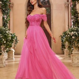 [Elegant Sequin Gown] Elegant Sequin Gown | Deep V-Neck, Short Sleeves, Floor-Length, Waist Ruching, Cinched Waist Style, Perfect for Formal Events, Graduation Balls, Festive Occasions, and Graduations