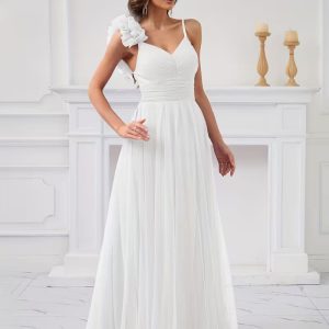 Women's Elegant Long Sleeve High Neck Dress, Solid Color Floor-Length Party Dress for Women