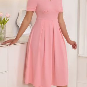 25th Anniversary Edition Elegant Pleated Hem Dress - Stylish and Sophisticated for Work, Outings, Gatherings, or Travel in Solid Color