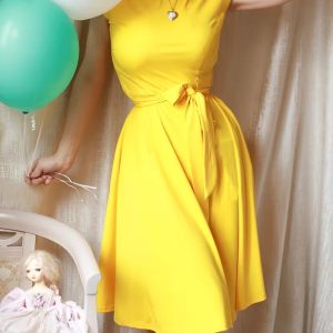 [Vintage Red Dresses] Women's Elegant Vintage Red Dresses - Non-See-Through Belted Shirt Dress, Adjustable Waist Tie, A-Line Silhouette for Formal/Casual/Party/Office - Machine Washable Women's Clothing NS702, Cute Dresses, Party Dress, Vneck Design, No S