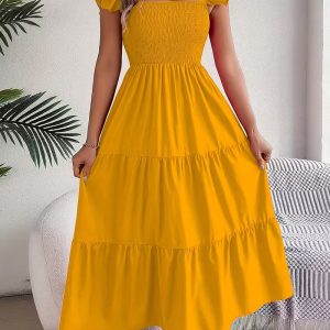 Women'S Elegant Formal & Everyday Dress - Long Sleeve A-Line Maxi Dress with Button Front Closure, Non-Stretchy Fabric, Flared Hem for Parties, Office, Events - Spring/Fall/Summer Outfits - Easy-Care Chic Attire, Dresses for Party