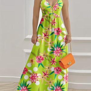 Women's New Fashion Elegant Boat Neck Sleeveless Sexy Hollow Mesh Pleated Waist Long Dress, Suitable for Graduation Parties, Festivals, Dates, and Daily Wear