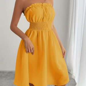 [Maxi Dress] Women's Sleeveless Strapless A-Line Maxi Dress - Navy Blue Ruched Waist & Layered Skirt, Casual to Semi-Formal Spring Summer Fall Dress for Beach, Parties, Casual Attire, Beach Dresses For Women, Dresses For Women, Dresses For Women Summer, M