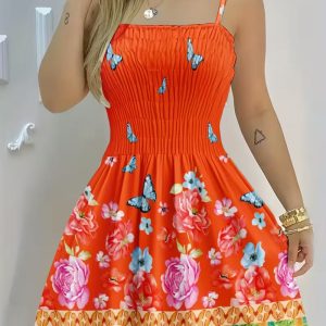 [Elegant Dress] Elegant Golden Foil Print V-Neck Long Sleeve Dress | Women's A-Line Pleated Semi-Sheer Design for Spring Summer Fall - Casual to Formal Occasions