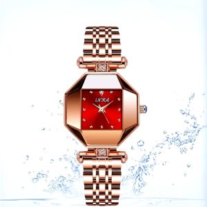 OLEVS Ladies Quartz Watch | Rose Golden Elegant Ladies Timepiece with Stainless Steel Bracelet, Luminous, Minimalist Design, Pink/White Dial, Ideal for Gifting or Personal Use