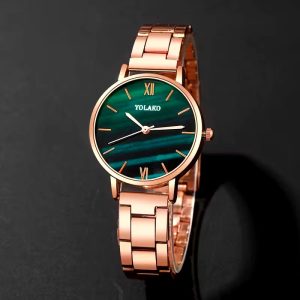 [Quartz Watch for Women] Round Quartz Watch - Brown Stainless Steel Strap Zinc Alloy Hands Zinc Alloy Dial