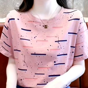 Summer Mid-Aged Women's 2025 New Ice Sliky Fiber Fabric Short-Sleeve Breathable Casual Commuter Mom T-Shirt Top