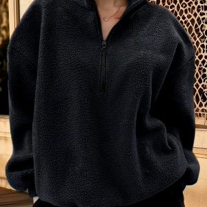 Women'S Cozy Fleece-Lined Zip-Up Hoodie - Long Sleeve Casual Pullover with Pockets, All-Season Comfort, Casual Wear Hoodie, Comfortable Clothing, Stylish Pullover, Soft Fabric, Warm Clothing, Pullover Sweatshirt, Women