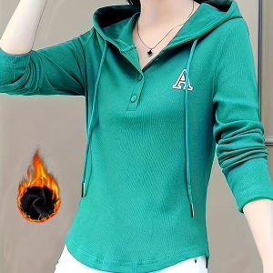 Casual Butterfly Applique Hoodie - Thermal Polyester Blend Hooded Sweatshirt with Kangaroo Pocket and Drawstring, Rayon Spandex Knit Fabric, Season-Neutral Style