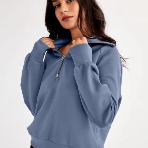 Solid Color Women's High-Stretch Casual Tunic Top with Turtleneck & Side Pockets - Ribbed Long Sleeve Shirt for Fall Winter, Machine Washable Fit