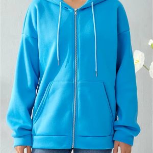 Women'S Oversized Hooded Sweatshirt with Full-Zip Front & Full-Length Zipper - Soft / Winter Warmth, Loose Fit Casual Pullover, Machine Washable Fall/winter Sweater For Everyday & Formal Outfits, Winter Clothing, Fall Fashion, Trendy Design