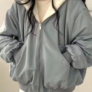 [Reversible Windbreaker] High Quality Reversible Women's Windbreaker Jacket | Spring/Fall Casual Hooded Windproof Outerwear with Adjustable Drawstring Waist, Front Pockets & Durable Construction - Urban Style, Travel Outerwear, Minimalist Style, Lightweig