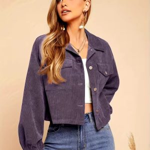 Women'S Cozy Fleece-Lined Mid-Length Casual Jacket with Button Front - Beige, Long Sleeve, Button-Up Design for Fall/Winter, Stylish Outerwear | Buttonup Jacket | Plush Texture