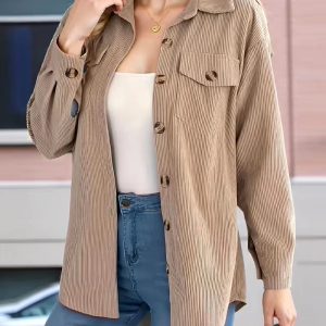 Women'S Vintage Brown Double-Breasted Jacket with Belted Waist - Structured Collar, Button Front Closure, Long Sleeves, Solid Color, Perfect for Fall/Winter, Fall Winter Apparel | Classic Style Jacket | Tailored Fit Jacket