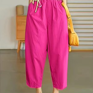 Hong Kong Style Lazy Flannel Pants for Women, New Spring and Autumn Fashion Loose Casual Comfortable Drawstring Sweatpants, Simple Versatile Ankle-Length Retro American Wide-Leg Joggers Trendy Women's Trousers