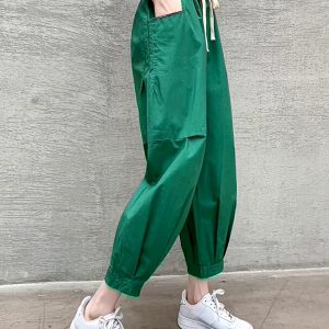 Women'S High-Waisted Straight-Leg Pants - Olive Green Trousers with Multiple Utility Pockets, All-Season Everyday & Formal Pants for Women, Non-See-Through Fabric for Office, Casual Outfits, Travel - Elegant Straight Leg Bottoms, Office Wear, Relaxed Fit,