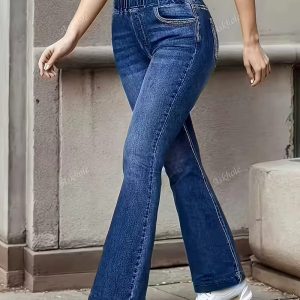 2-Pack Women'S High-Waist Straight-Leg Pants - Elegant Office & Casual Trousers with Button Closure, Solid Color, All-Season Comfort, Perfect for Fall/Winter