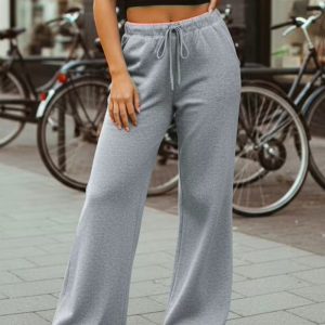 [Elegant Flare Leg Pants] High Waist Elegant PU Patent Leather Women's Flare Leg Pants | Solid Color Knit Fabric, Stretchy Party Bell Bottoms for Spring/Summer/Fall - Polyester 95%, Spandex 5%