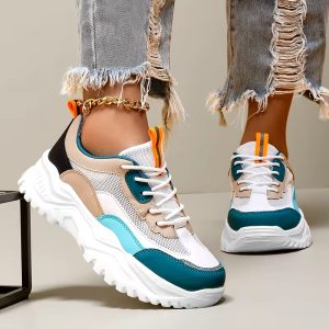 Women'S Chunky Platform Sneakers - Thick Platform Shoes with Cushioned Insole, Lace-Up Closure, Non-Slip Rubber Sole - All-Season Everyday & Formal Shoes in Black/White