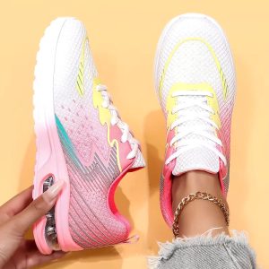 Women's Rhinestone & Bow Accent Chunky Platform Sneakers - All-Season Low-Top Round Toe Lace-Up Casual Shoes with Bow Charm, Fabric Upper & Rubber Sole for Dressy/Casual Wear White/Black/Nude