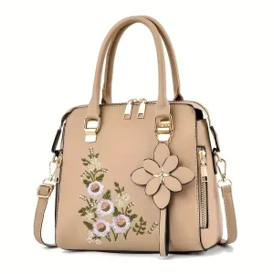 Stylish Patchwork Handbag for Middle-Aged Women, Suitable for Mothers And Grandmothers, Featuring a Glossy Finish And Versatile Design.
