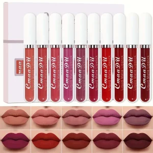 [Waterproof Long Lasting Lipstick] 2pcs Dual-Tone Lipstick Set - Long-Lasting Waterproof Formula, Shimmer & Matte Finish - Perfect for All Skin Tones, Bold Red, Black, Purple, and Brown Shades