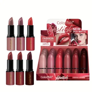 SAM SUGAR Lip Sticks, Matte & Shimmer Lip Gloss/Wax, Waterproof Long-Lasting Moisturizing Lipstick with 6 Vibrant Shades, for All Light Beige Types, 6 Color Orange, Berry, Pink, Red, Brown, Purple, Hydrating Lip Care for Day to Night Wear