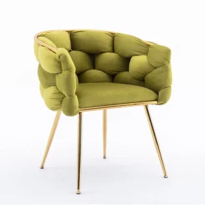 Mid-Century Modern Accent Chair - Green Upholstered Armchair with Wood Legs, Single Sofa for Living Room or Bedroom, Comfortable Reading Chair with Solid Back and Handrail, Easy Assembly, Living Room Furniture | Modern Accent Chair | Upholstered Armchair,