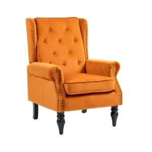 Luxury Black Velvet-like Upholstered Accent Chair - Mid-Century Modern Wingback Armchair with -Toned Metal Legs, Plush & Headrest Support, Easy Assembly Sofa-like Seating for Living Room No Wood-Free Durable Design