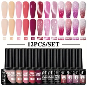 MAD DOLL 0.24oz Jelly Nude Gel Nail Polish 12 Colors Semi Transparent Spring Summer Nails Soak Off LED Nail Gel Varnish Shiny Transparent Gel Nail Polish Nude Pink Purple Red Brown for Home Salon And Nail Art Suitable for Women